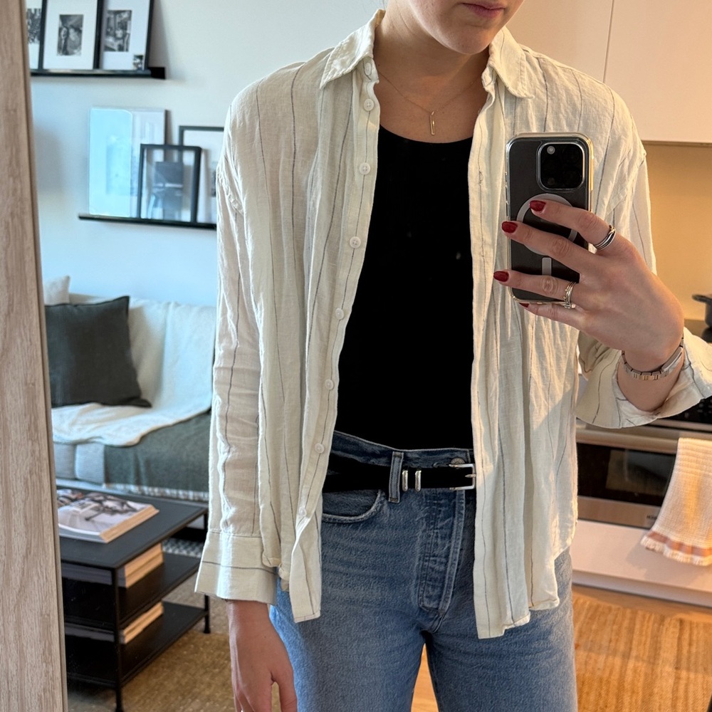 100% Linen Striped Button-Down